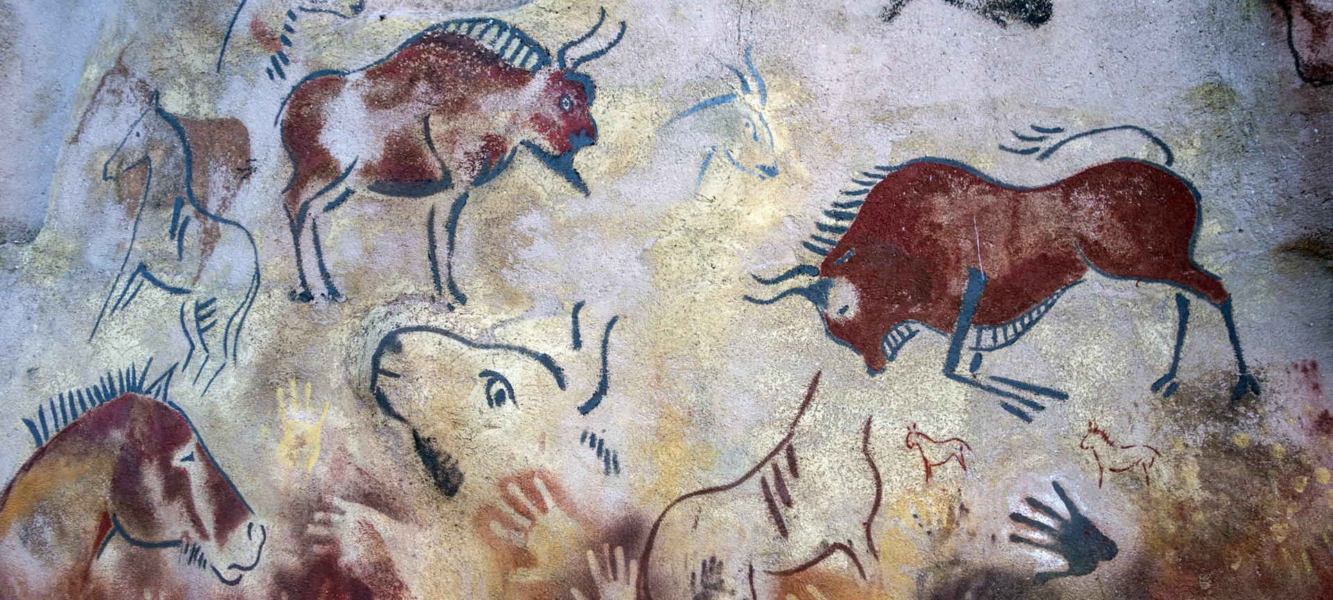 Wall with rock art at the Experimental Archaeology Centre of Atapuerca, Burgos