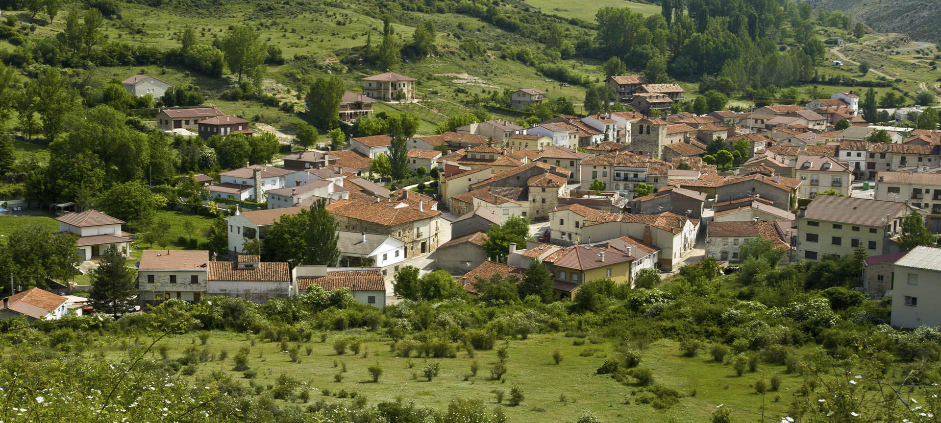 Panoramic view of Peralejos de las Truchas (Guadalajara, Castilla-La Mancha)