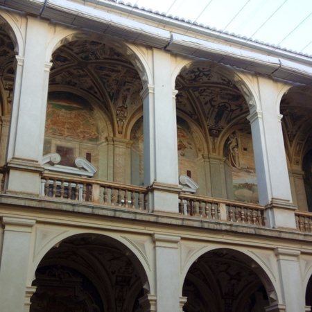 Inner courtyard of Marqués de Santa Cruz Palace in Viso del Marqués (Ciudad Real, Castilla-La Mancha)