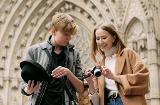 Tourists at the cathedral of Barcelona, Catalonia