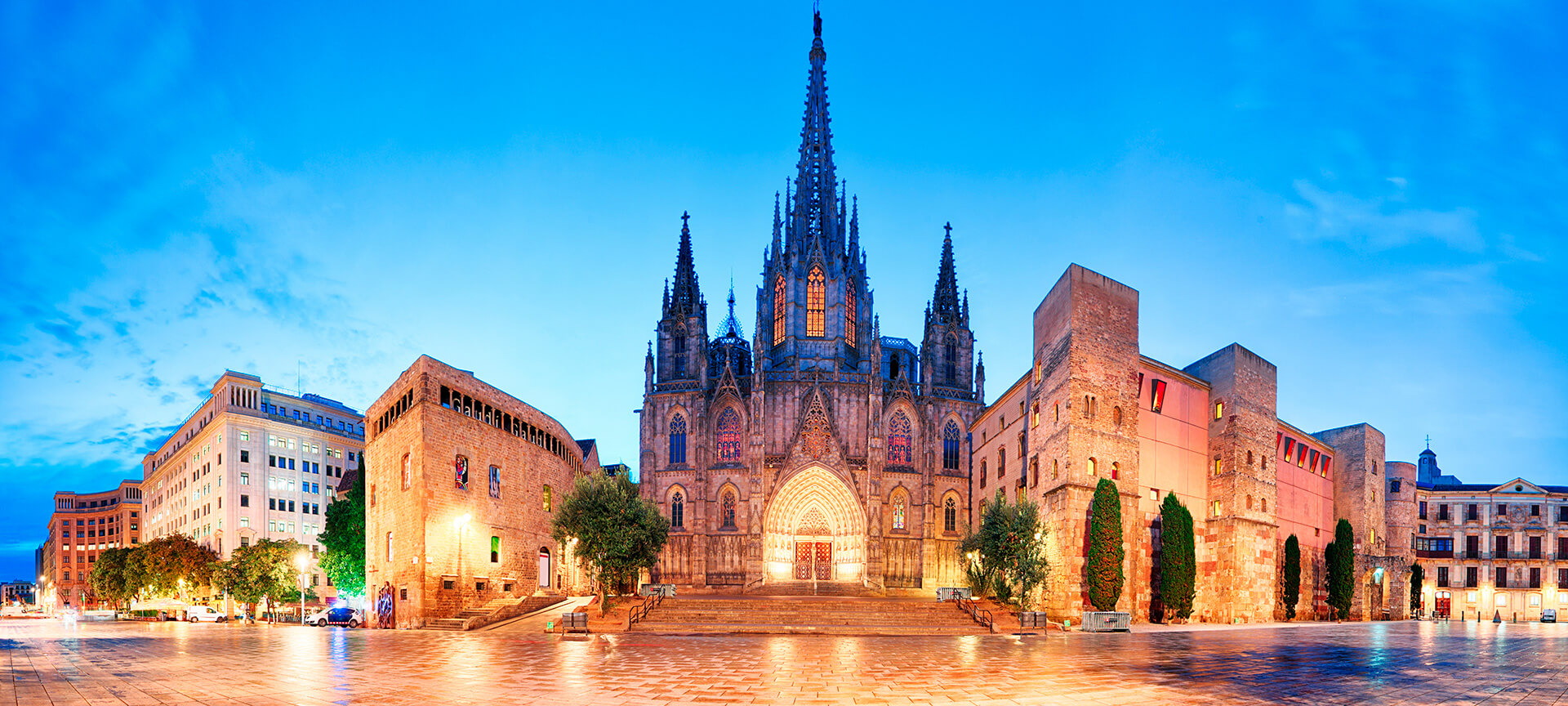 Façade of the Cathedral of Santa Eulalia in Barcelona