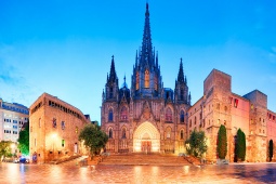 Façade of the Cathedral of Santa Eulalia in Barcelona