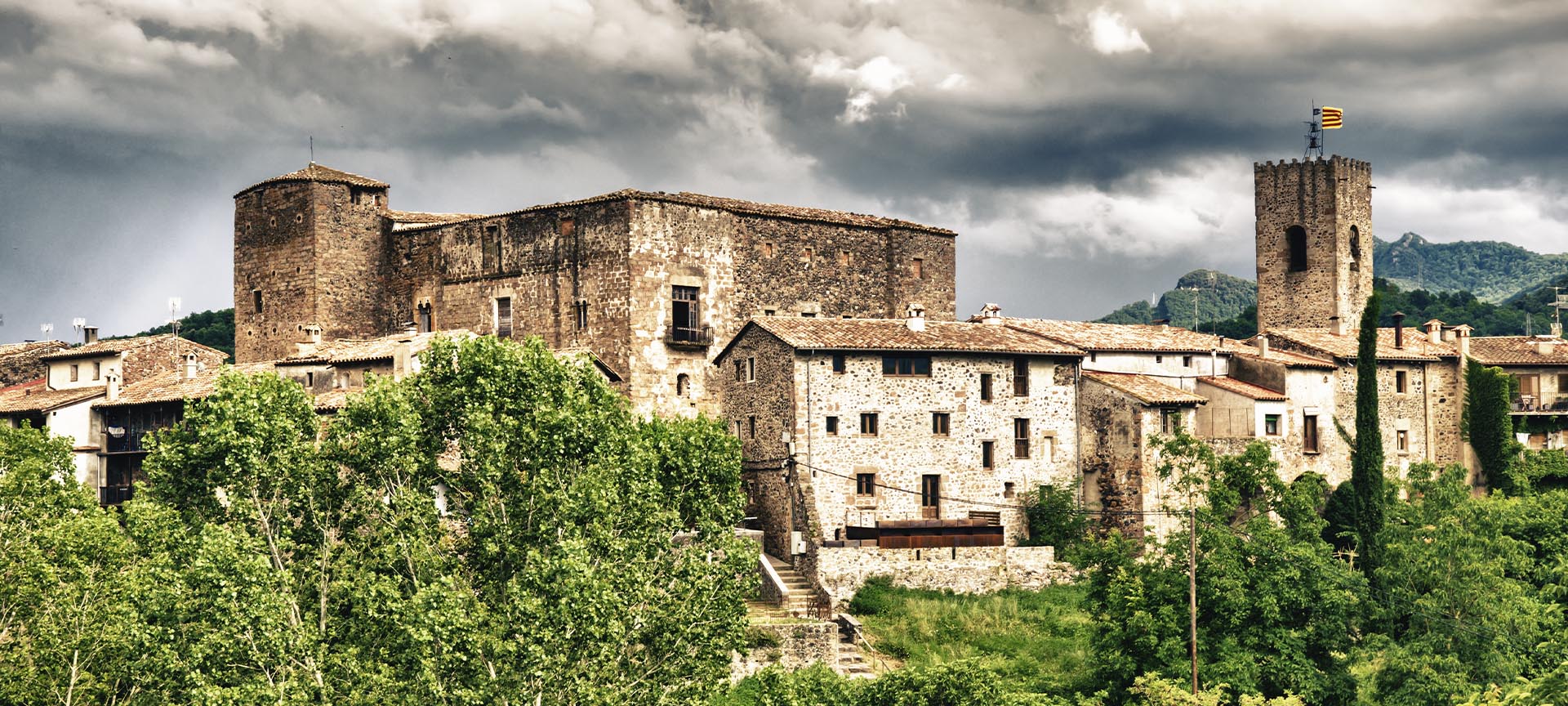 Panoramic view of Santa Pau in Girona (Catalonia)