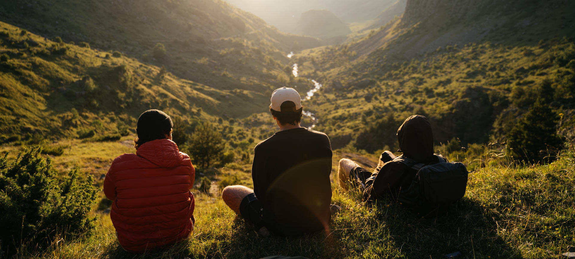 Hikers admiring the scenery in the Catalan Pyrenees Hikers admiring the scenery in the Catalan Pyrenees