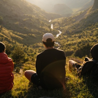 Hikers admiring the scenery in the Catalan Pyrenees