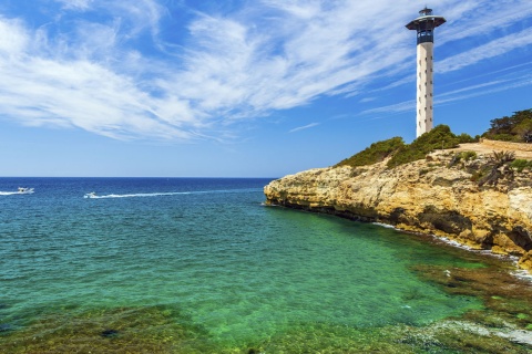 Lighthouse and cliffs in Torredembarra (Tarragona, Catalonia)