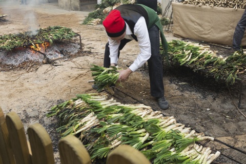 Image of the traditional calçotada feast of grilled onions in Valls (Tarragona, Catalonia)