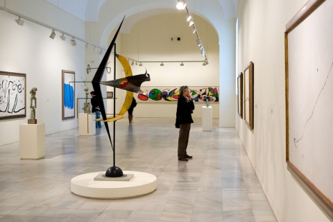 Un homme observe des œuvres du musée Reina Sofía de Madrid
