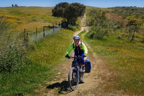 Ciclista en la Vía de la Plata a su paso por Extremadura