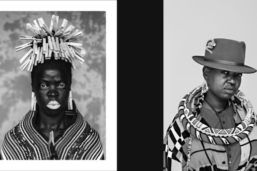 Zanele Muholi. Po lewej: Bester I, Mayotte, 2015. Dzięki uprzejmości artystki i Stevenson, Cape Town/Johannesburg/Amsterdam and Yancey Richardson, New York. Po prawej: Skye Chirape, Amsterdam, z serii Faces and Phases (Twarze i fazy) [2006 - do teraz], 2016