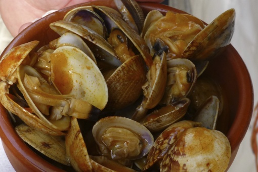 Cazuela de almejas, uno de los platos típicos en la Fiesta del Marisco de O Grove (Pontevedra, Galicia)