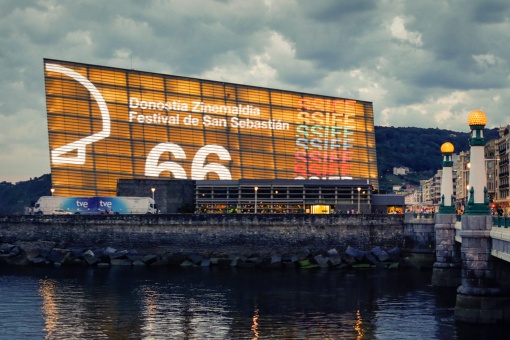 The Kursaal Palace lit up during the 66th San Sebastián International Film Festival