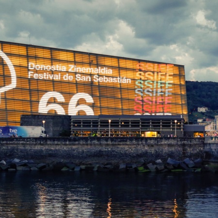 The Kursaal Palace lit up during the 66th San Sebastián International Film Festival