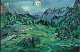 Оскар Кокошка. Пейзаж в Доломитовых Альпах, Тре-Крочи (Tre Croci – Dolomitenlandschaft), 1913 г. Холст, масло. 80x120,1 см. Музей Леопольда, Вена