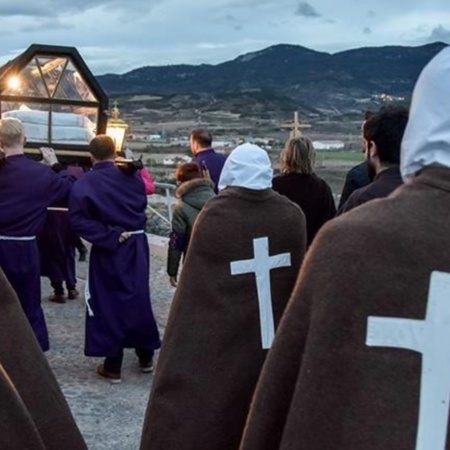 Flagellants in the Holy Burial procession at Easter in San Vicente de la Sonsierra (La Rioja)