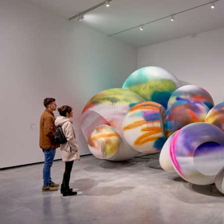 Tourists visiting the Helga de Alvear Museum of Contemporary Art in Caceres, Extremadura