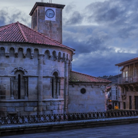 Church of Santiago and Plaza Mayor square in Allariz (Ourense, Galicia)