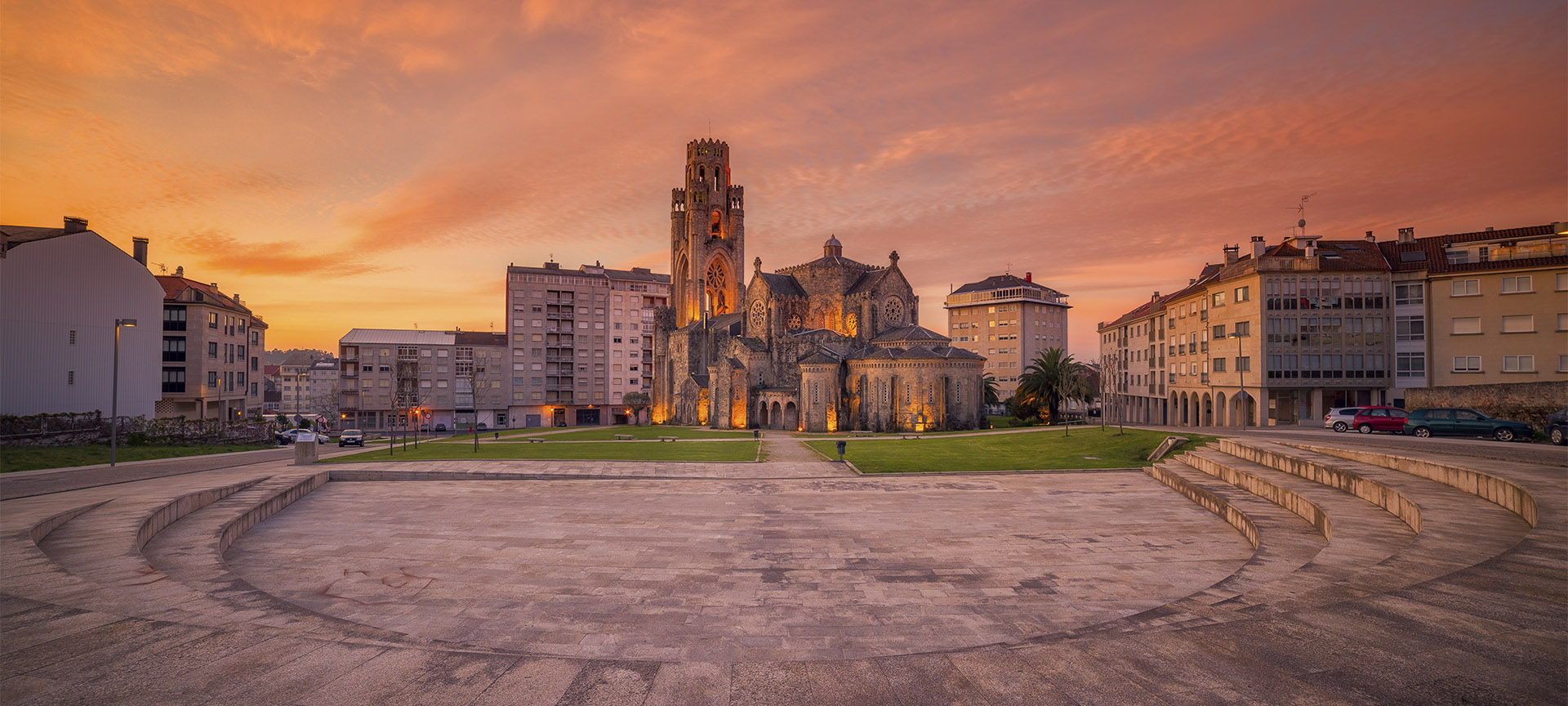 The church of La Veracruz dominating the view of Carballiño in Ourense (Galicia)