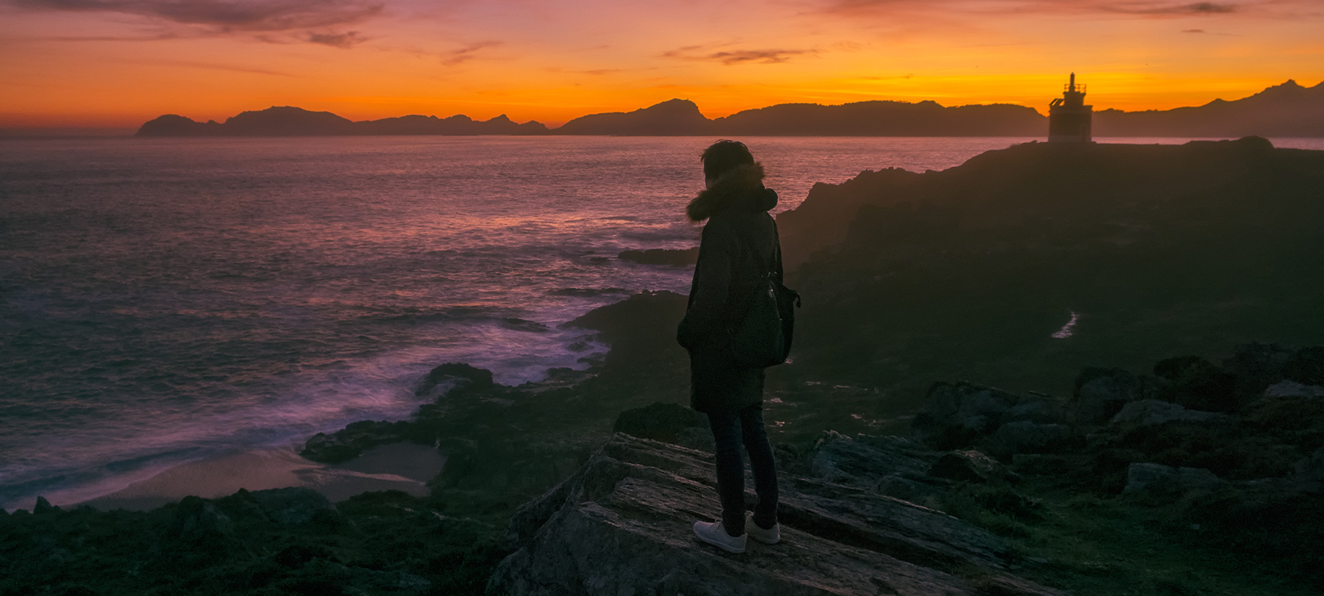 Blick vom Cabo Home auf die Islas Cíes, Pontevedra