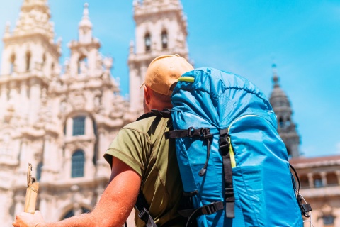 Pilgrim by Santiago de Compostela Cathedral