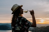 Tourist with a glass of Ribeiro wine