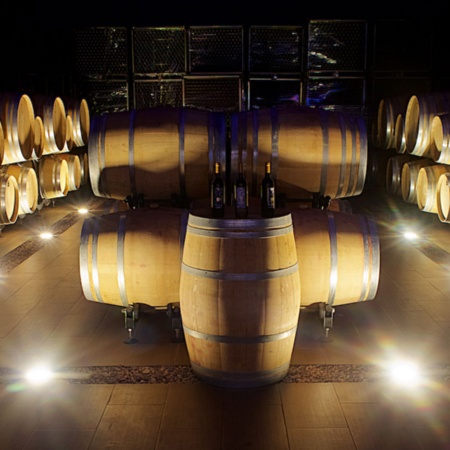 Barrels inside a winery on Madrid's Wine Route