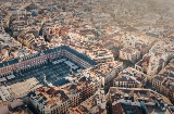 Aerial view of the Plaza Mayor square and the city of Madrid