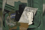 Pablo Picasso. Playing cards, tobacco, bottle and glass, 1914. Oil, charcoal and sand on cardboard on panel 37 × 50 cm. Museum Berggruen, Neue Nationalgalerie, Stiftung Preußischer Kulturbesitz, Berlin.
