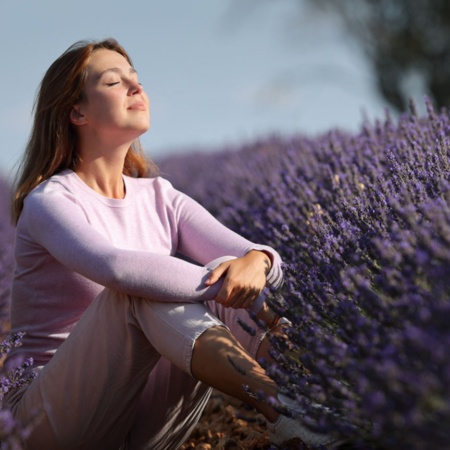 Tourist in a lavender field