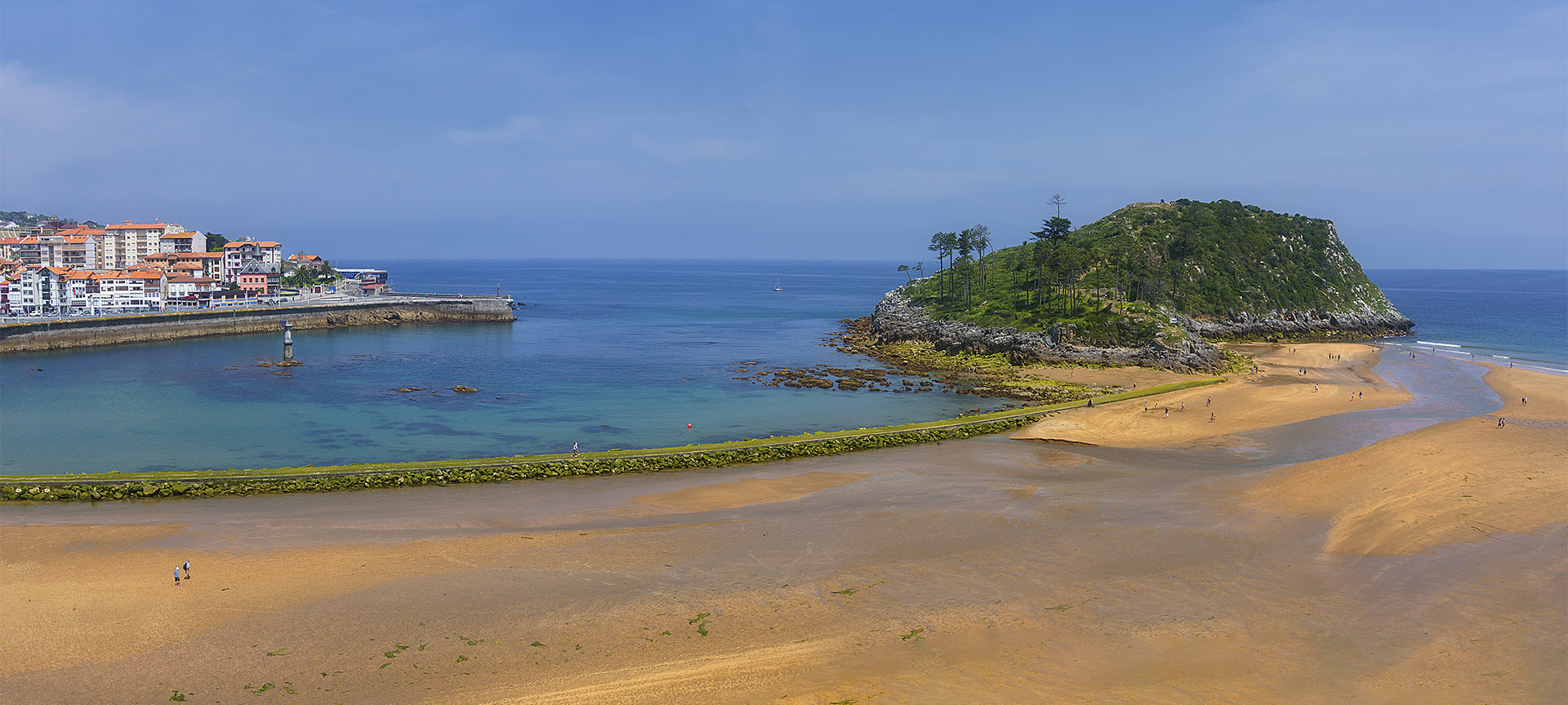 Panoramic view of Lekeitio and its San Nicolás Island in Bizkaia (the Basque Country)