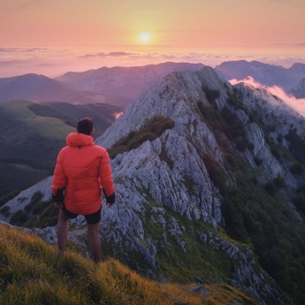 Hiker in the Anboto mountain in Urkiola Natural Park, Basque Country