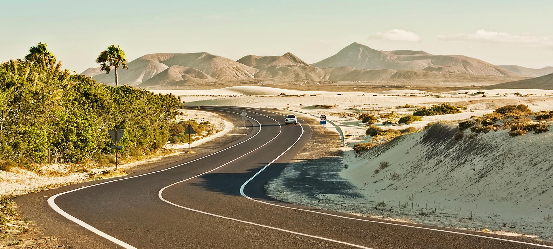 Road through the dunes of Corralejo. Fuerteventura. Canary Islands