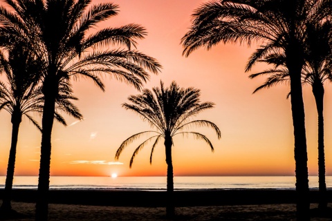 Daybreak on the beach in Cullera, Valencia