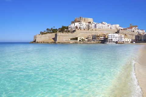 Beach and castle in Peñíscola in Castellón (Valencian Community)