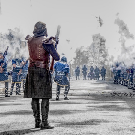 Christian marksmen during the Festival of Moors and Christians in Elda, Alicante