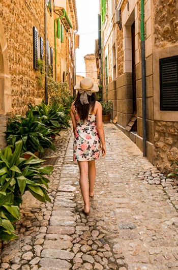 Tourist in Fornalutx, Majorca, Balearic Islands