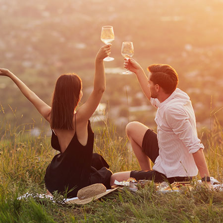 Couple enjoying a sunset in the park