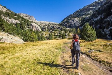 Hiker crossing Panticosa in Huesca, Aragón