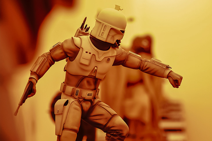 Figure depicting Boba Fett in his white prototype armour. Figure depicting Boba Fett in his white prototype armour.