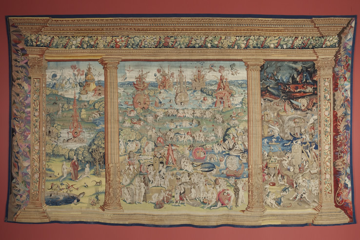 «Сад земных наслаждений». Босх. Брюссель, ок. 1550-1560. Гобелен из золота, серебра, шелка и шерсти, 292х492 см. «Сад земных наслаждений». Босх. Брюссель, ок. 1550-1560. Гобелен из золота, серебра, шелка и шерсти, 292х492 см.