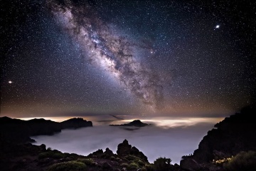 Views of the Milky Way above the sea of clouds