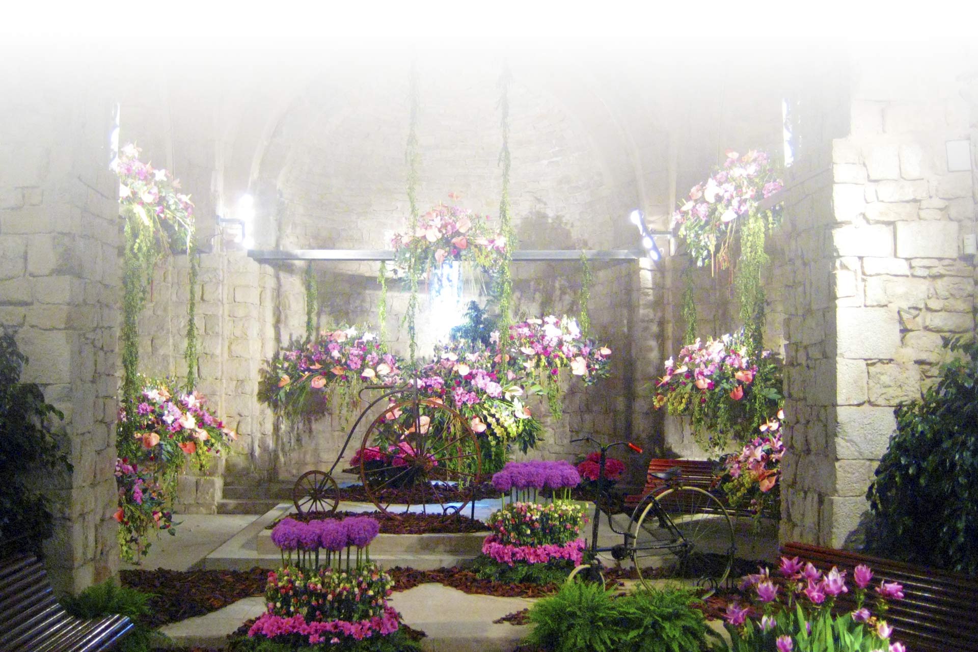 Ábside de San Nicolás decorado con motivo de la fiesta de Temps de Flors, en Girona Ábside de San Nicolás decorado con motivo de la fiesta de Temps de Flors, en Girona