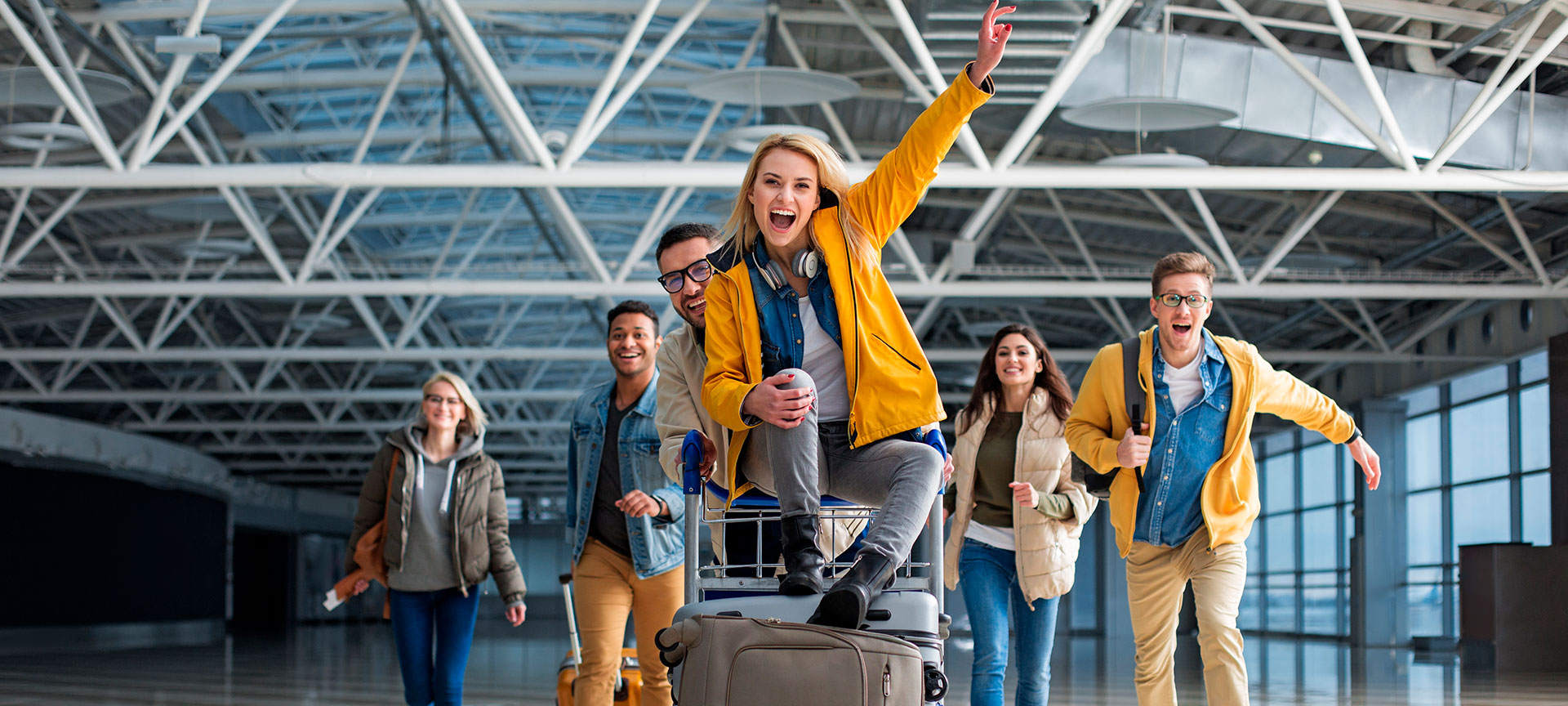 Group of friends at an airport Group of friends at an airport