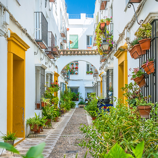 Vue d'une rue de l'ancien quartier juif appelé la Judería à Cordoue