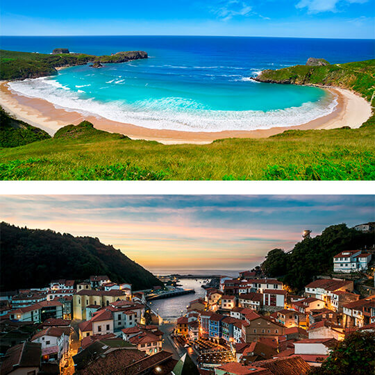 Sopra: Spiaggia di Torimbia. Sotto: Cudillero, Asturie