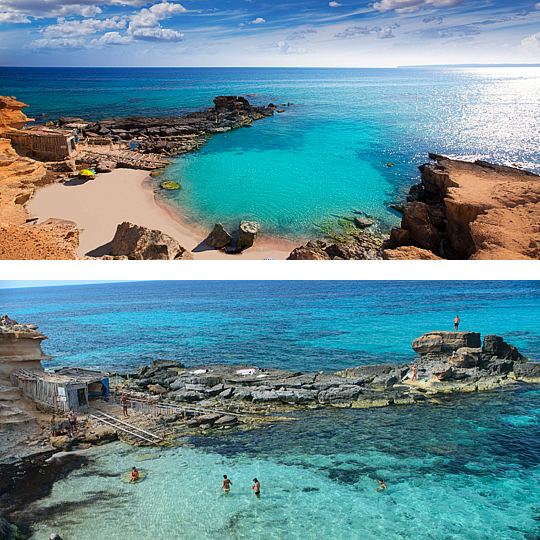 Acima: Praia de Es Caló d'es Mort / Abaixo: Praia de Migjorn, em Formentera ©IngoDC