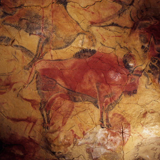 カンタブリア州サンティジャーナ・デル・マルにあるアルタミラの洞窟のバイソンの壁画の細部
