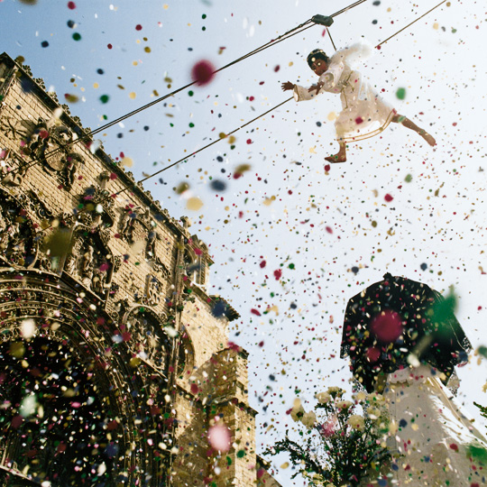 Descent of the Angel during Easter in Aranda de Duero (Burgos)