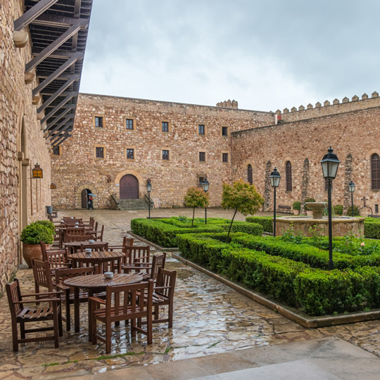 Terrace and gardens in the courtyard of the castle of Sigüenza, Guadalajara