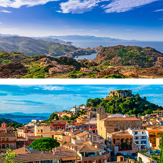 Top: Cap de Creus. Below: Historic town centre of Begur